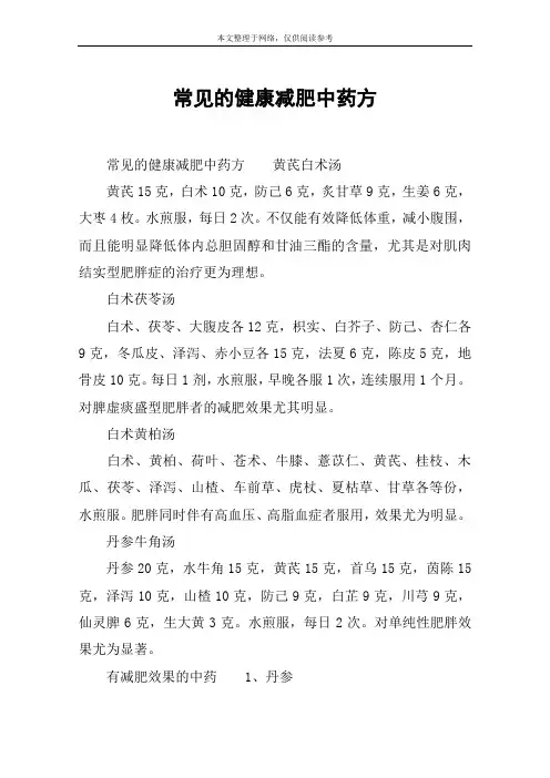 常见的健康减肥中药方