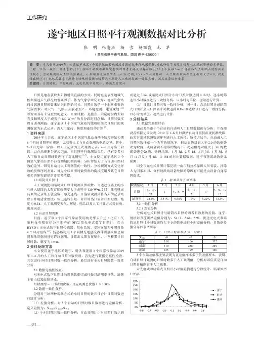 遂宁地区日照平行观测数据对比分析