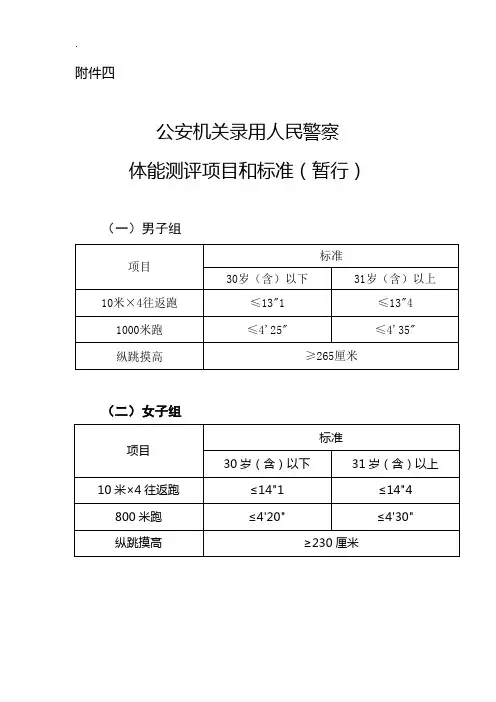 公安机关录用人民警察体能测试标准