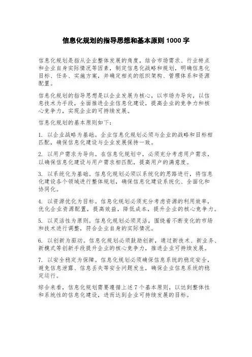 信息化规划的指导思想和基本原则