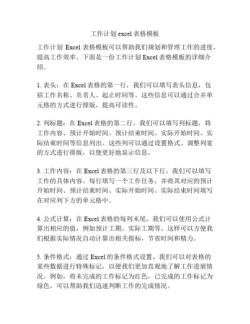 工作计划excel表格模板