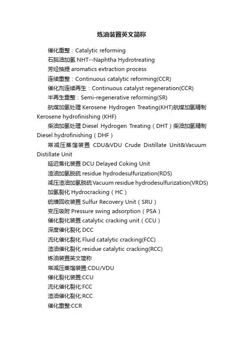 炼油装置英文简称