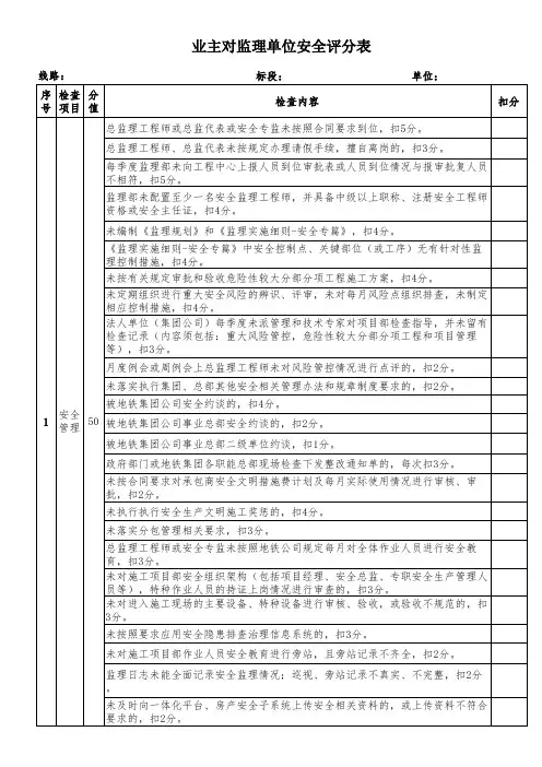 业主对监理单位安全评分表