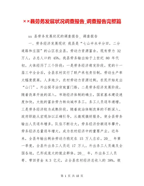 ××县劳务发展状况调查报告_调查报告完整篇【共16页】