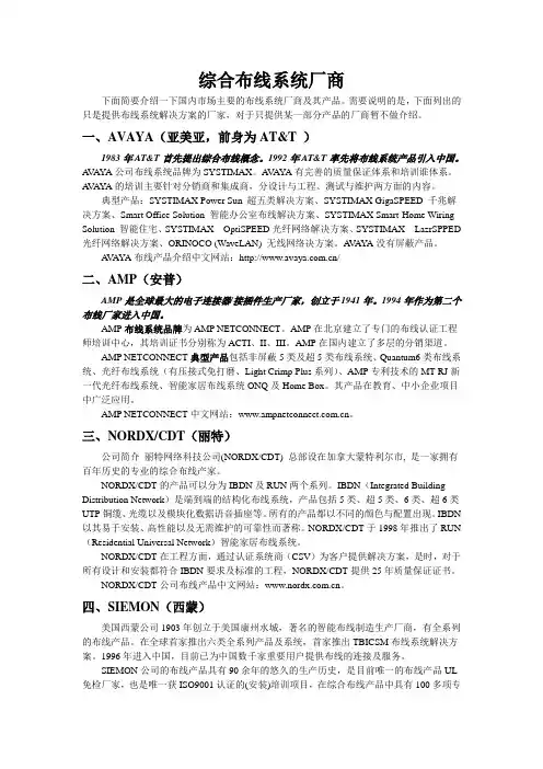 综合布线系统厂商简介
