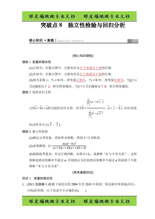 高考数学第1部分 重点强化专题 专题3 突破点8 独立性检验与回归分析