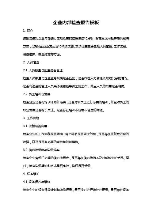 企业内部检查报告模板