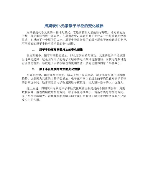 周期表中,元素原子半径的变化规律