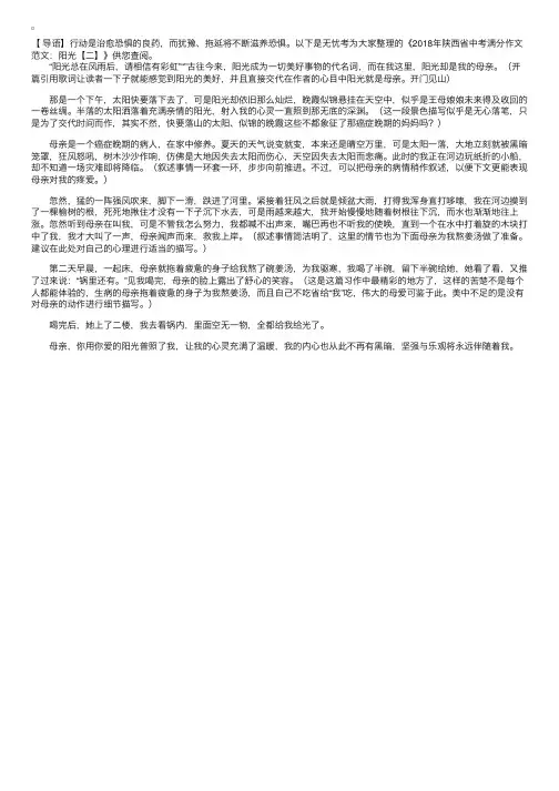 2018年陕西省中考满分作文范文：阳光【二】