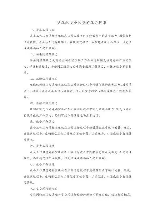 空压机安全阀整定压力标准