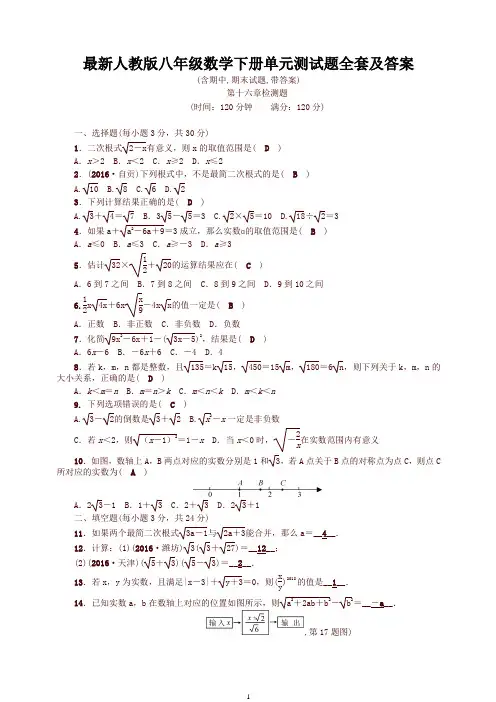 【精品】2019新人教版八年级数学下册单元测试题全套