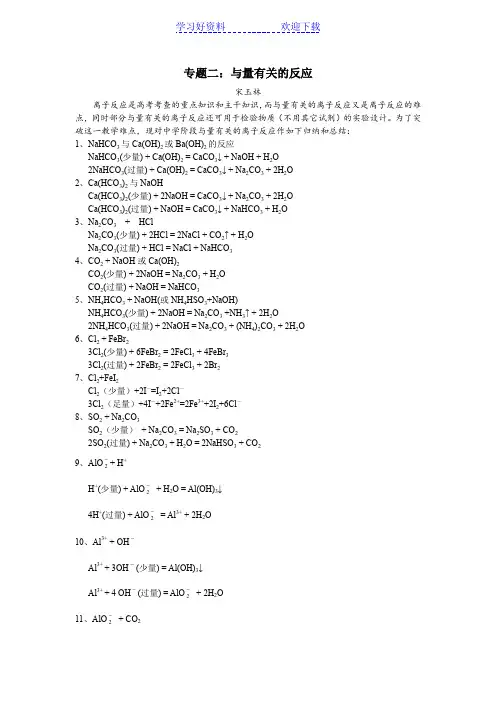 与量有关的反应复习专题及专题训练(高中化学专题)