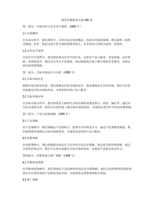 批发营销策划方案100例