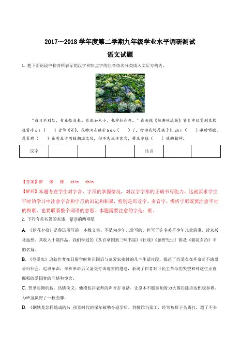 江苏省常州市溧阳市18届九年级下学期中考模拟语文试题解析版