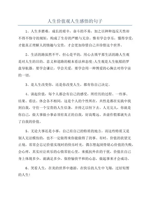 人生价值观人生感悟的句子