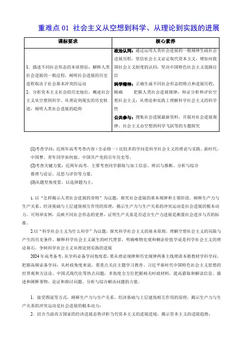 重难点01 社会主义从空想到科学、从理论到实践的发展(解析版)