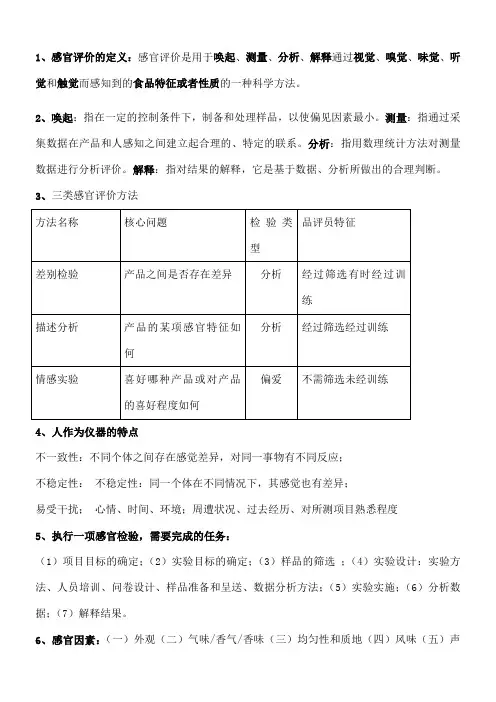 食品感官检测复习重点