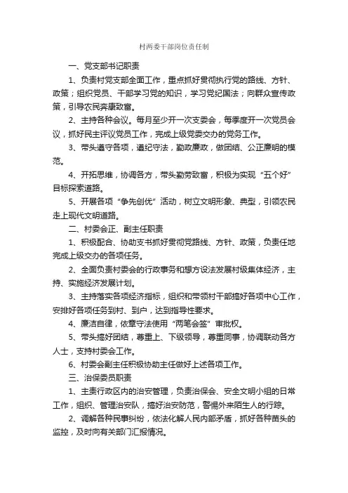 村两委干部岗位责任制_岗位职责_