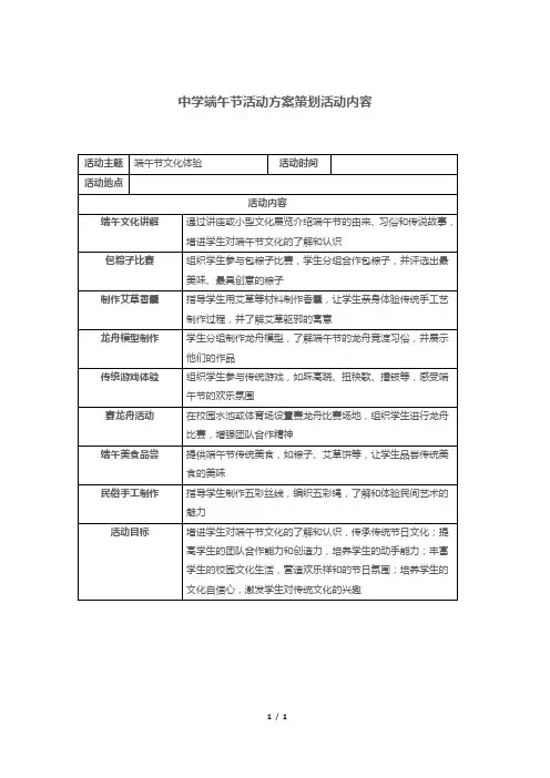 中学端午节活动方案策划活动内容