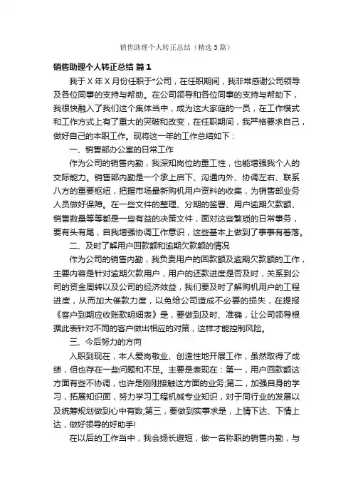 销售助理个人转正总结（精选5篇）