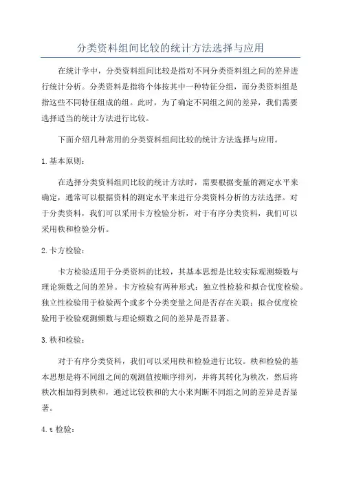 分类资料组间比较的统计方法选择与应用