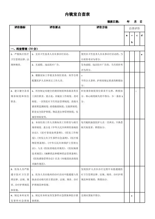 内镜室自查表