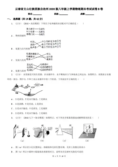 云南省文山壮族苗族自治州2020版八年级上学期物理期末考试试卷B卷