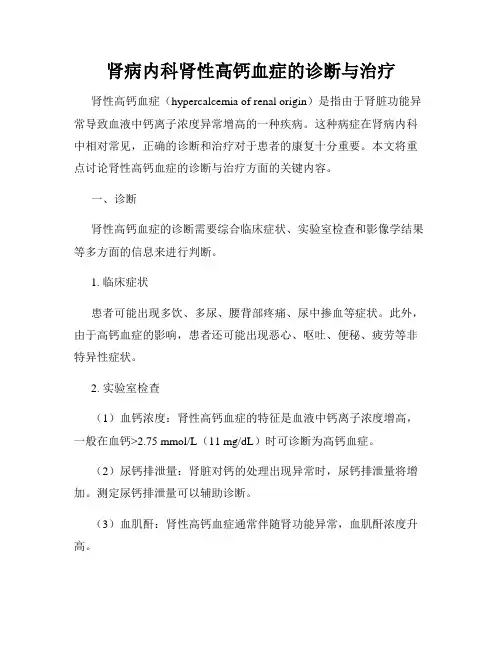 肾病内科肾性高钙血症的诊断与治疗
