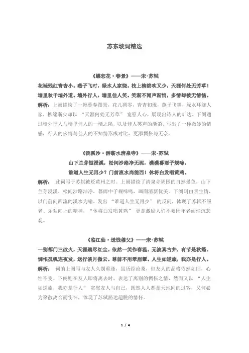 苏东坡词精选十首