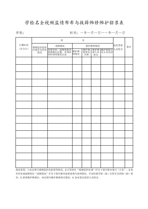 学校安全视频监控查看与故障维修维护记录表