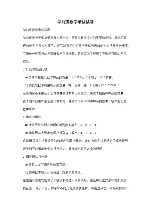 学前班数学考试试题