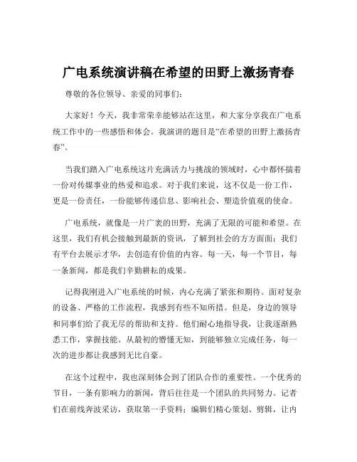 广电系统演讲稿在希望的田野上激扬青春