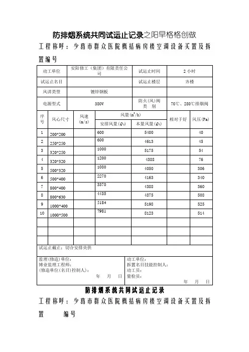 防排烟系统联合试运行记录1