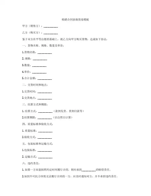 购销合同表格简易模板