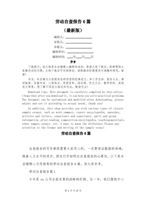 劳动自查报告6篇
