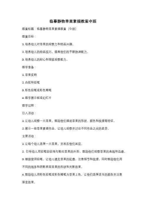 临摹静物苹果素描教案中班