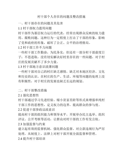 村干部个人存在的问题及整改措施