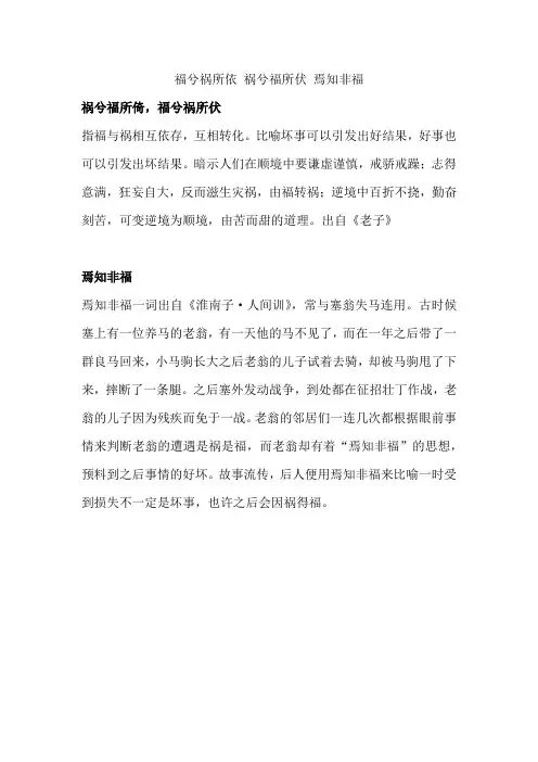 福兮祸所依 祸兮福所伏 焉知非福