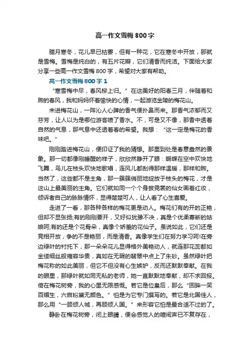 高一作文雪梅800字