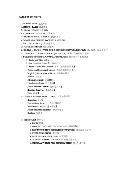 建筑设计英语词汇 ARCHITECTURE DESIGN English Chinese