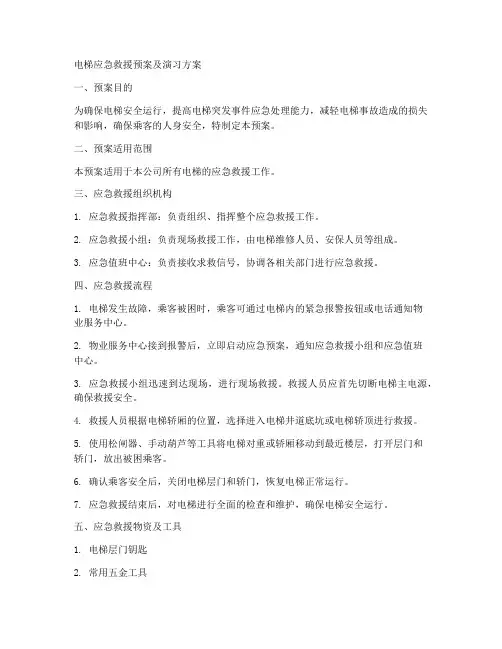 电梯应急救援预案及演习方案