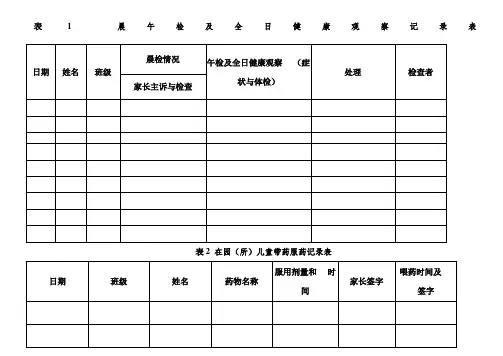 幼儿园保健表格