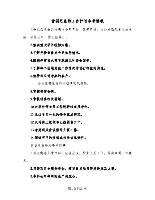 营销总监的工作计划参考模板(5篇)