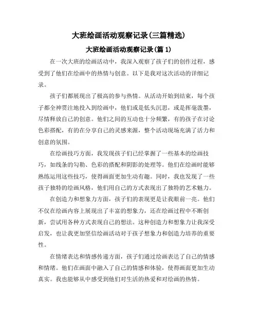 大班绘画活动观察记录(三篇精选)