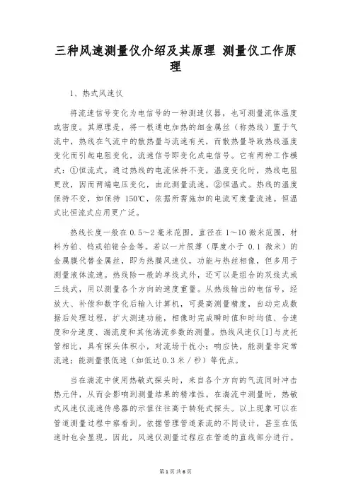 三种风速测量仪介绍及其原理 测量仪工作原理