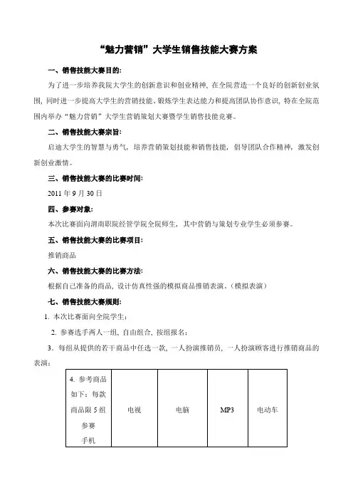“魅力营销”营销技能大赛方案