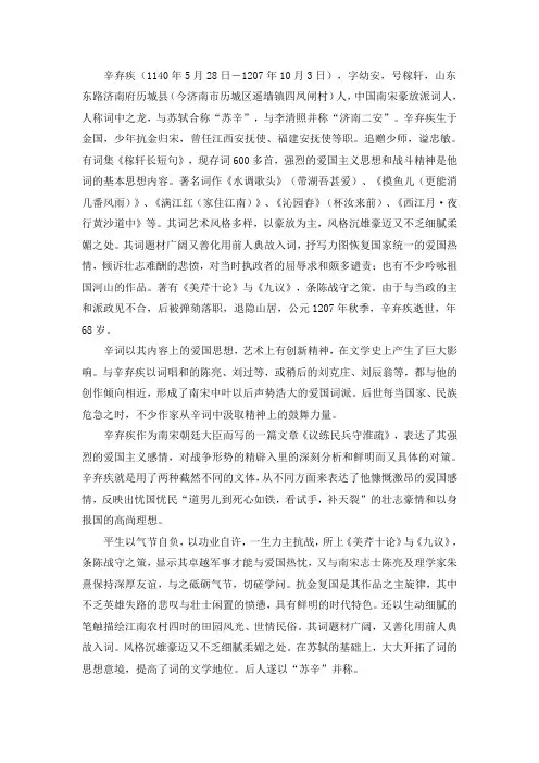 文档：辛弃疾简介