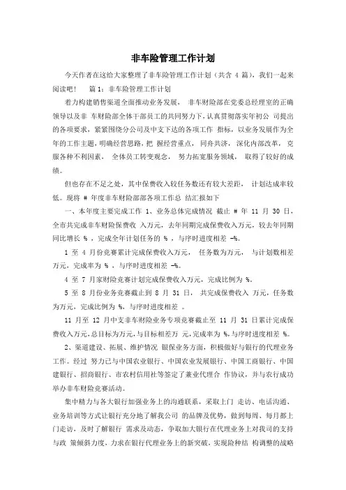 非车险管理工作计划