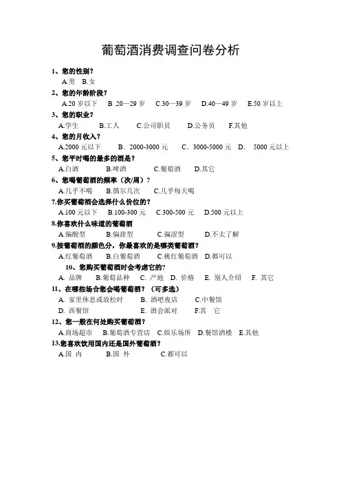 葡萄酒消费调查问卷