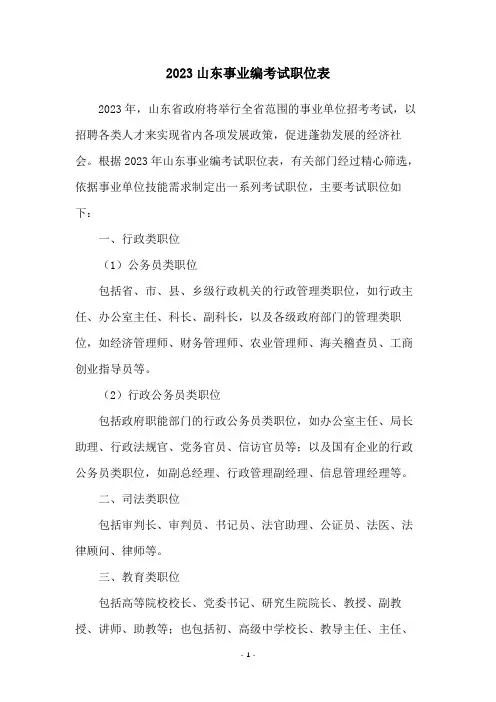 2023山东事业编考试职位表